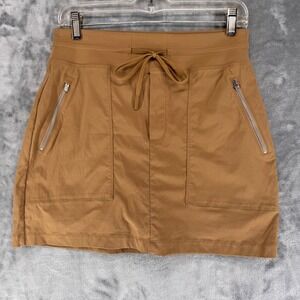 Athleta Tan Utility Skirt Zip Pockets Drawstring Waist Size 6